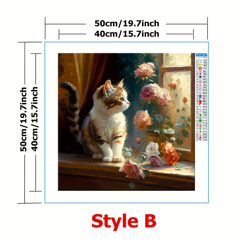 Cat Flowers On Windowsill Embroidery Kit 11CT