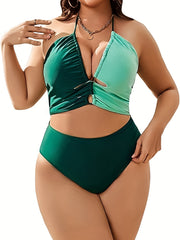 Colorblock Halter Bikini Set