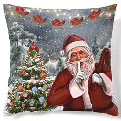 Christmas Tree Santa Claus Print Pillow Cover for Home Decor