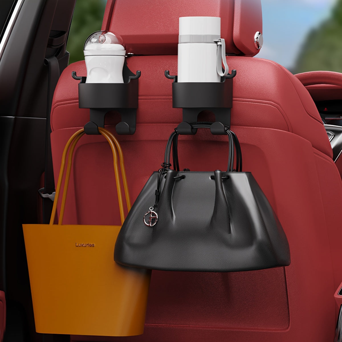 Car Seat Storage Hook With Cup Holder Hooks Headrest Seat Back Water Cup Holder