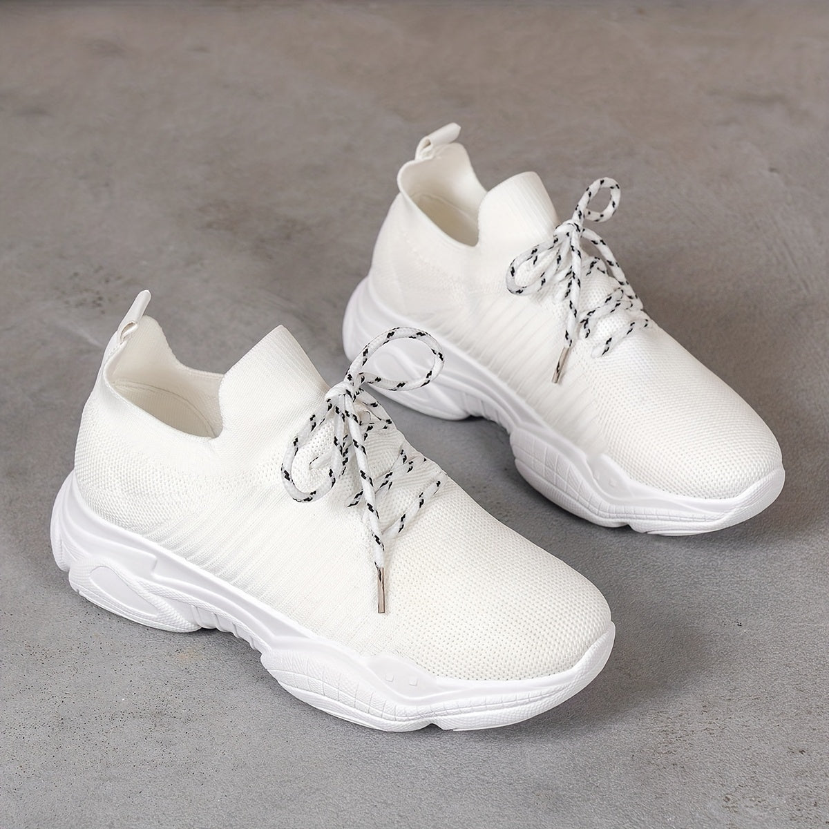 Women's Knit Platform Sneakers Lace Up Outdoor Shoes