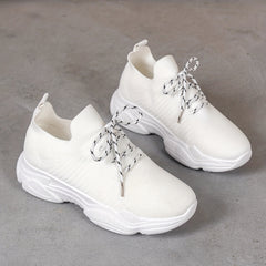 Women's Knit Platform Sneakers Lace Up Outdoor Shoes