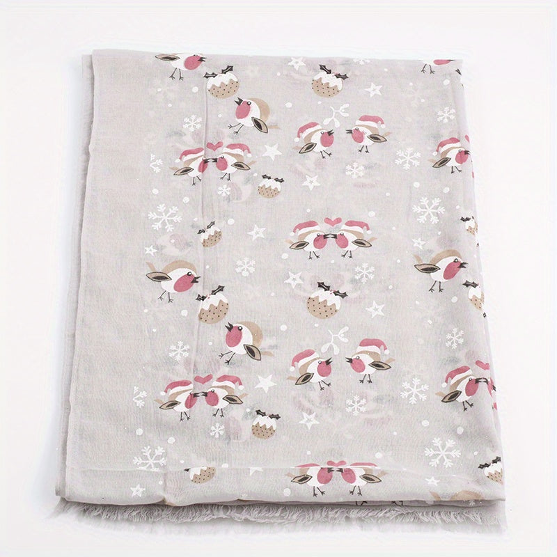 Bird Snowflake Print Scarf Warm Long Shawl for Women