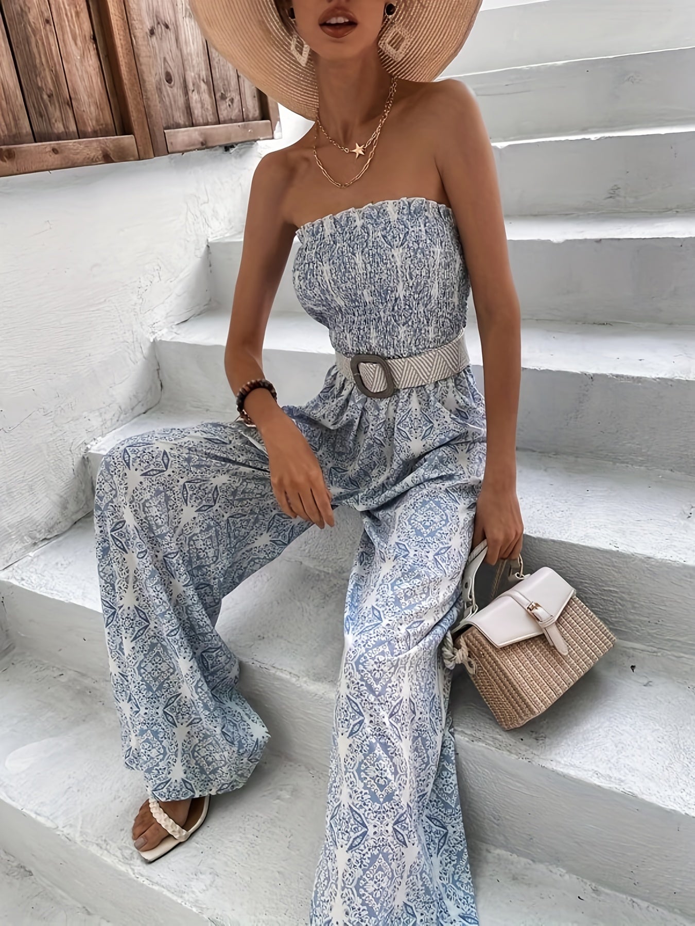 Boho Off Shoulder Sleeveless Jumpsuit Women's Clothing