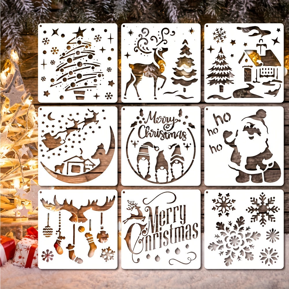 9pcs Christmas Painting Stencils, 14 Reusable Designs