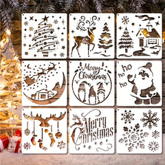 9pcs Christmas Painting Stencils, 14 Reusable Designs