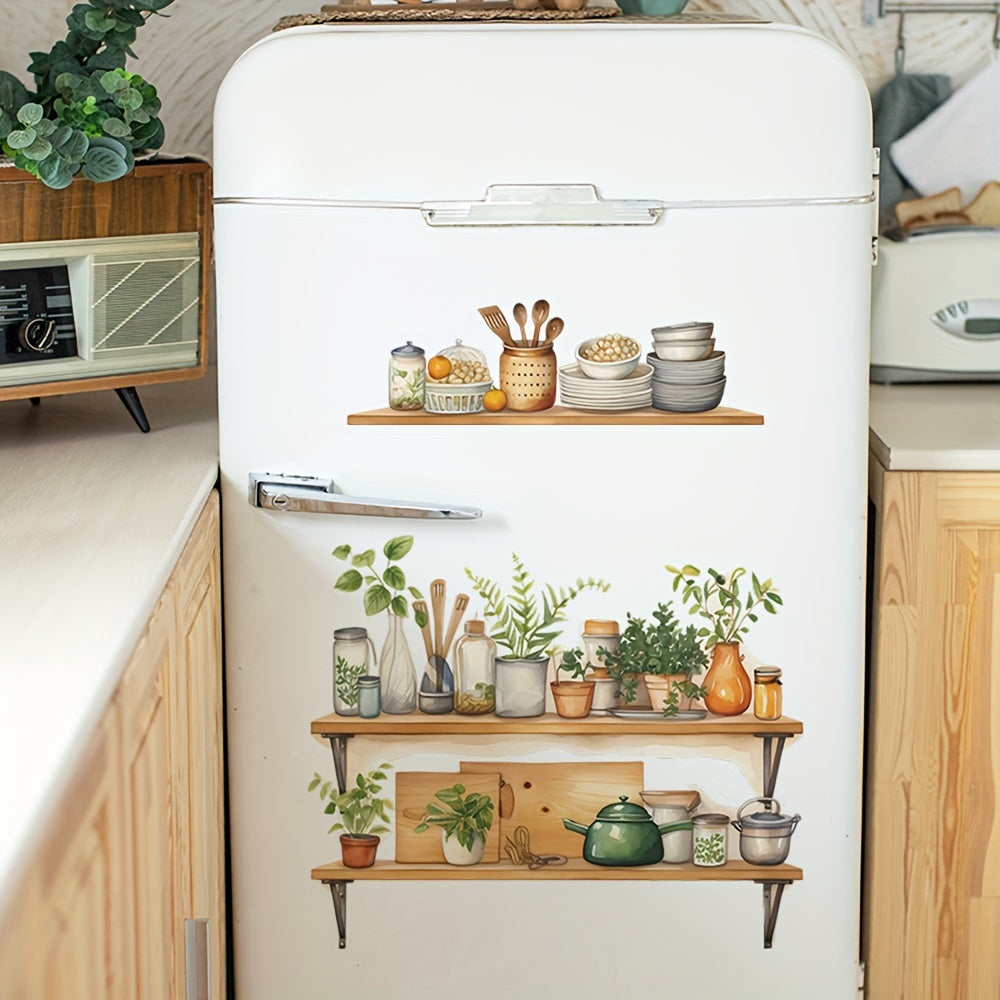 2pcs Greenery Utensil Shelf Wall Stickers for Kitchen