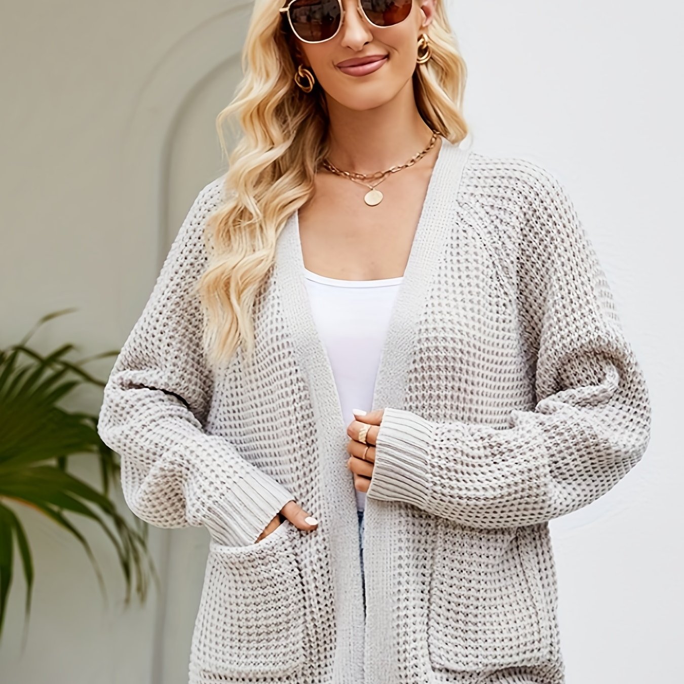 Casual Cardigan Women's Plus Solid Long Sleeve Open Front Cardigan