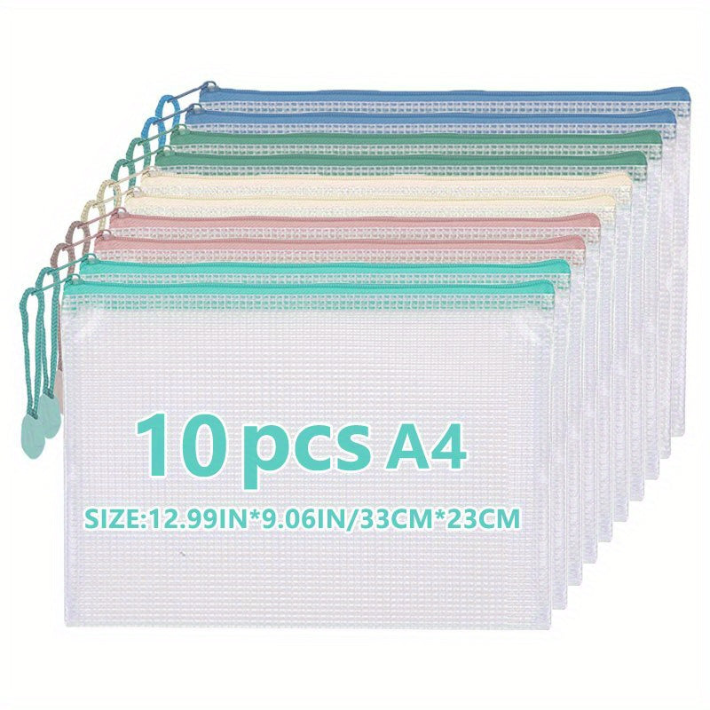 10 Pcs Mesh Bag With Zipper A4 Size Office Home Supplies Student Use