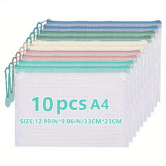 10 Pcs Mesh Bag With Zipper A4 Size Office Home Supplies Student Use