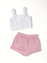 Cartoon Pattern Fuzzy Pajama Set Cami Top & Shorts Women's Sleepwear