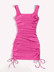 Drawstring Bodycon Dress Sexy Ruched Tank Dress Women's Clothing