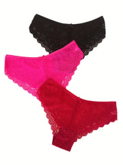 6pcs Lace Stitching Briefs Low Waist Stretchy Panties Women's Lingerie