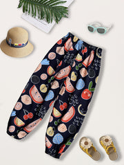 Girls Cartoon Fruit Graphic Sweatpants Loose Jogger Pants