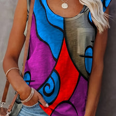 Colorful Sleeveless Tank Top Crew Neck Casual Top for Spring & Summer