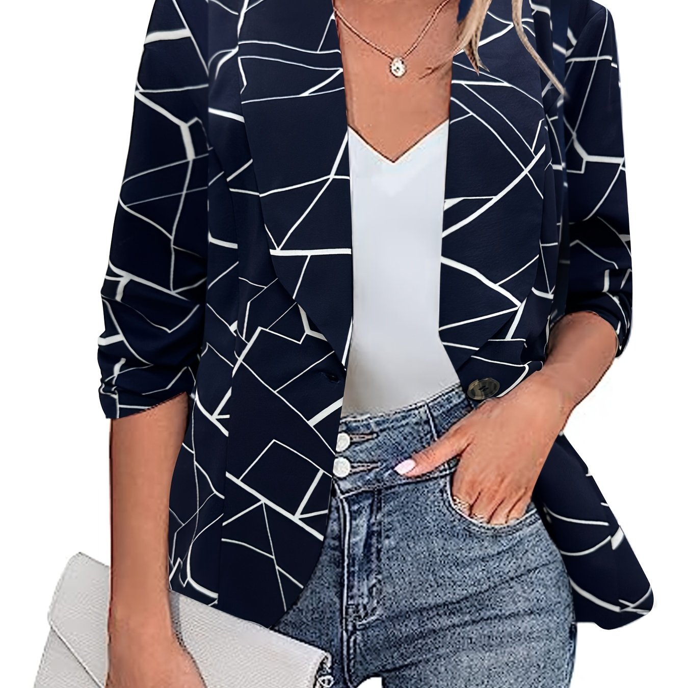 Geometric Print Long Sleeve Blazer