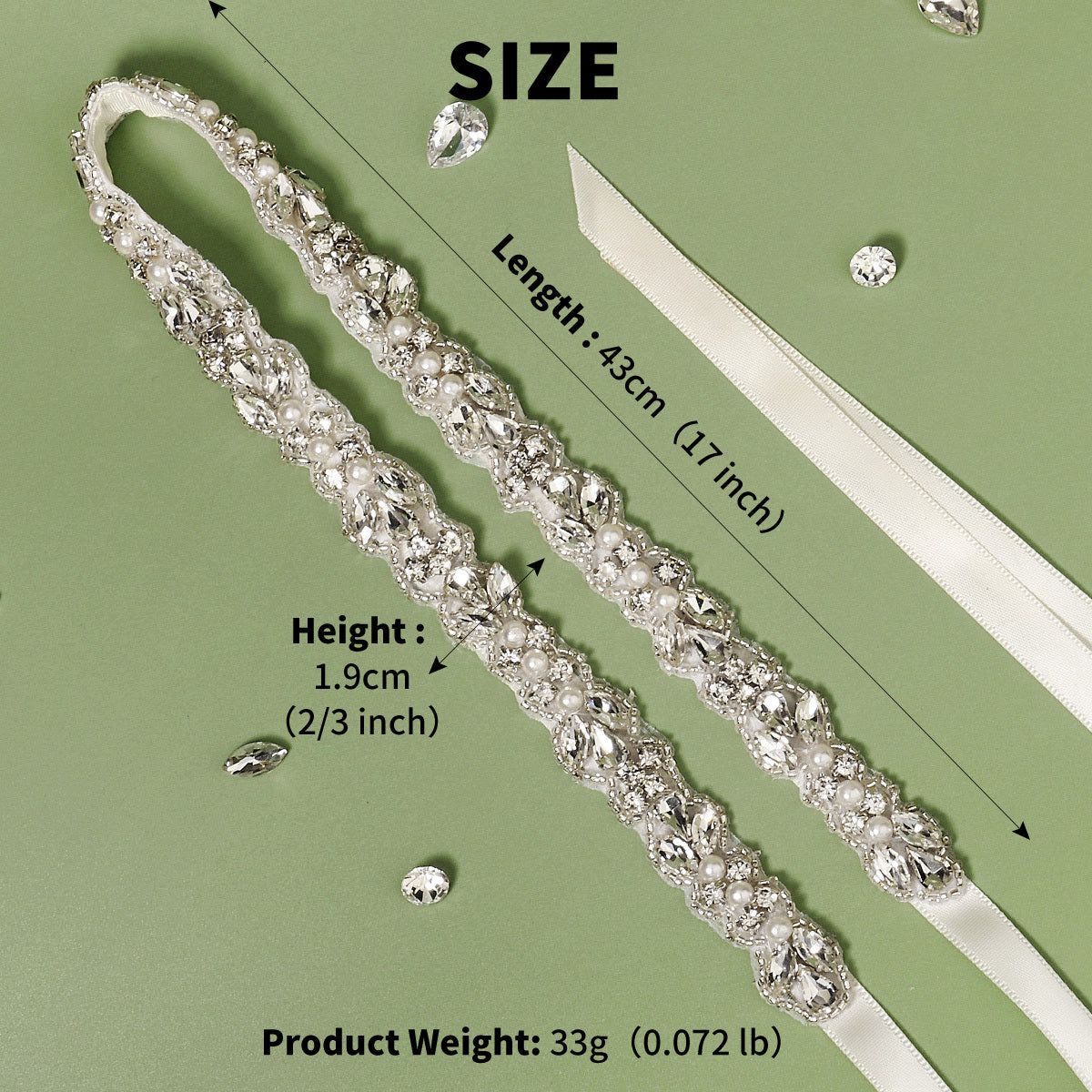 Crystal Rhinestone Bridal Belt with Organza Ribbon