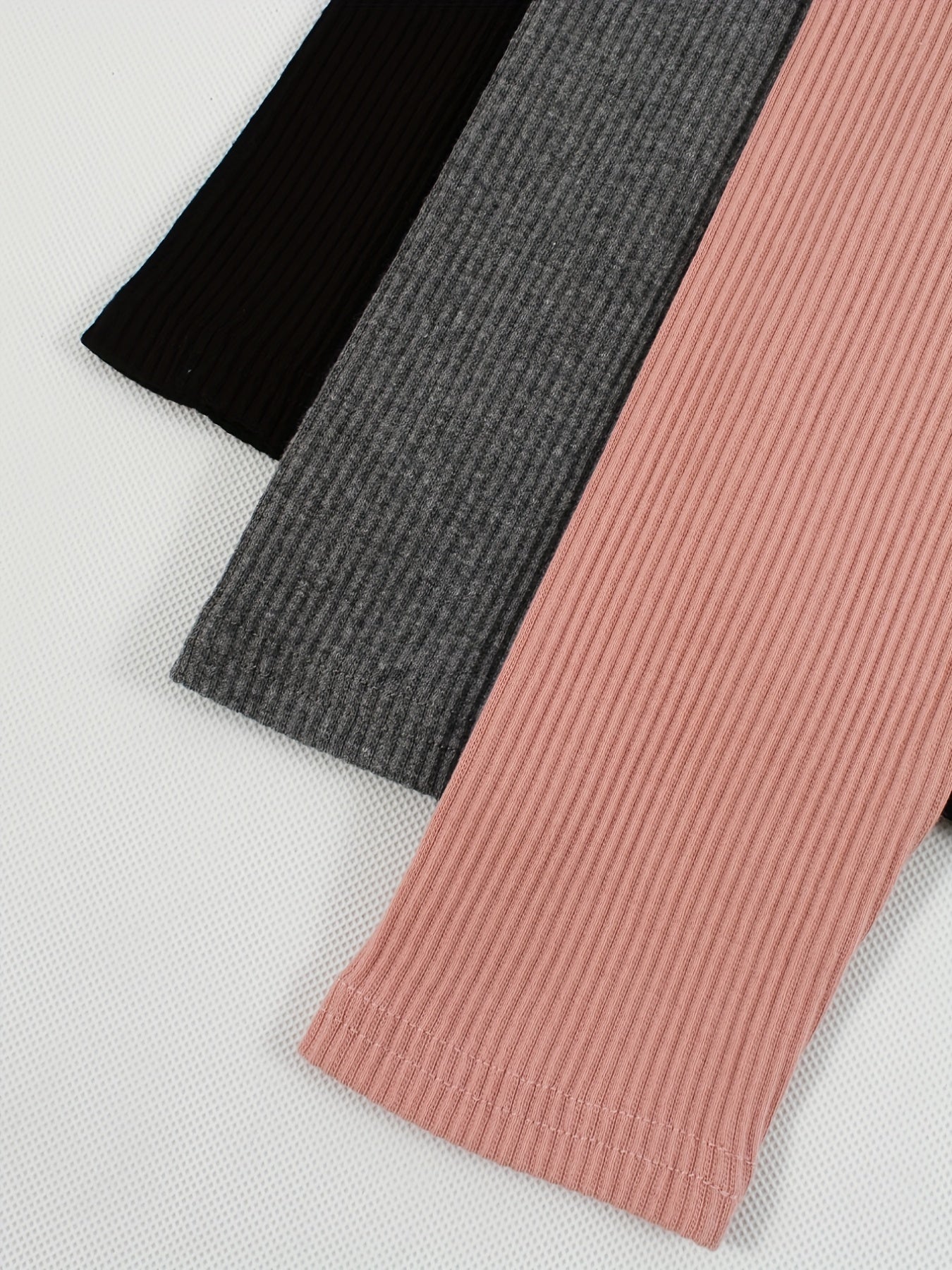 3pcs Girl's Comfy Ribbed Knit Leggings High Waist Casual Pants
