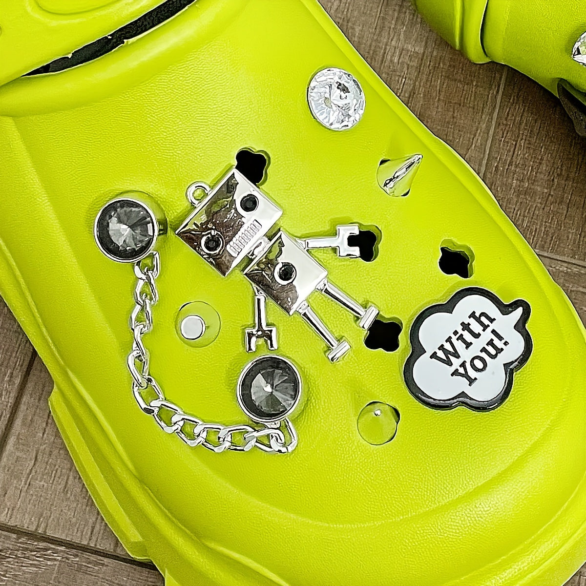 Women's Rhinestone & Robot Platform Clogs Chunky Heeled Sandals