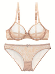 Push Up Lace Mesh Bra & Panties Lingerie Set