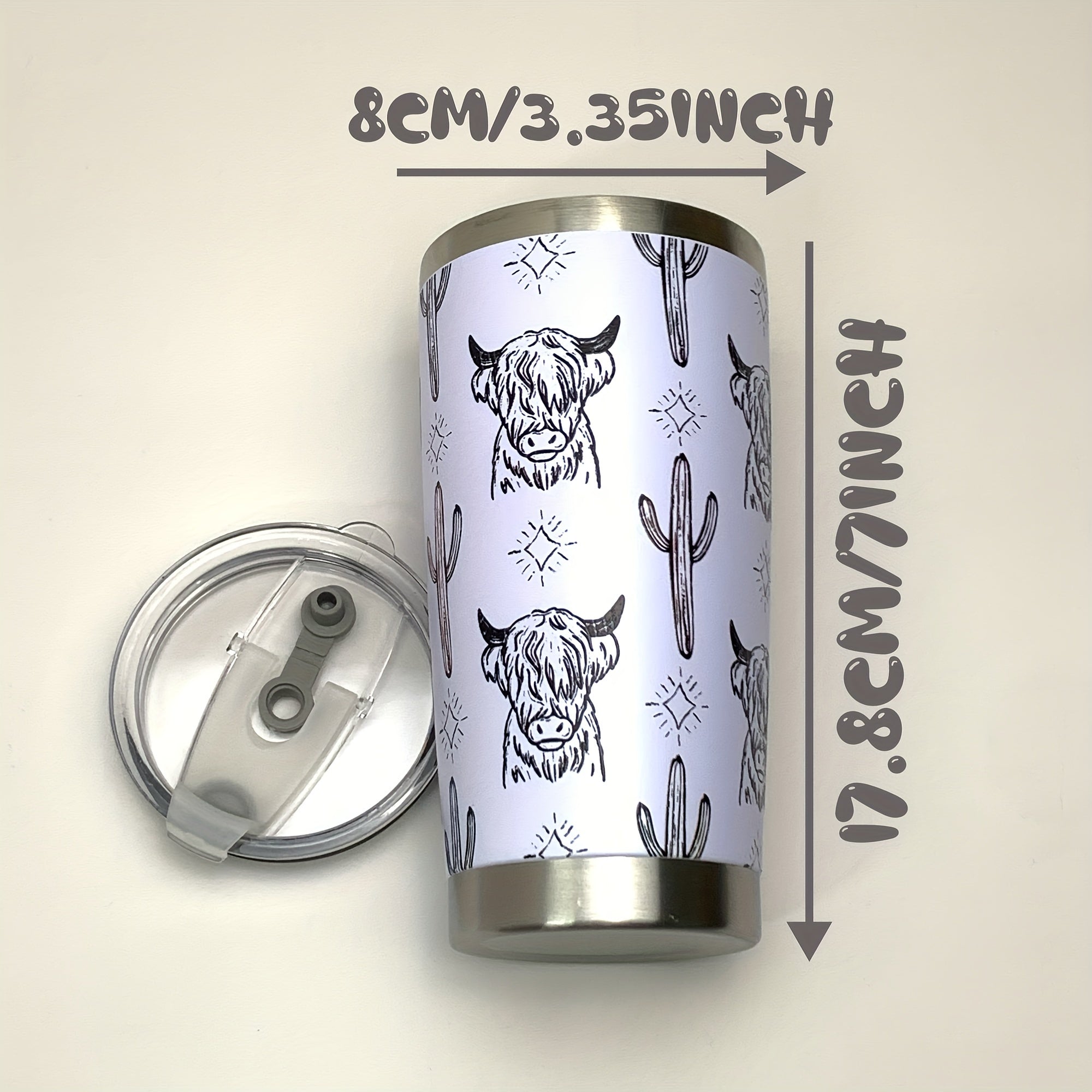600ml Vintage Cowboy Pattern Stainless Steel Tumbler - Leakproof & Shatterproof