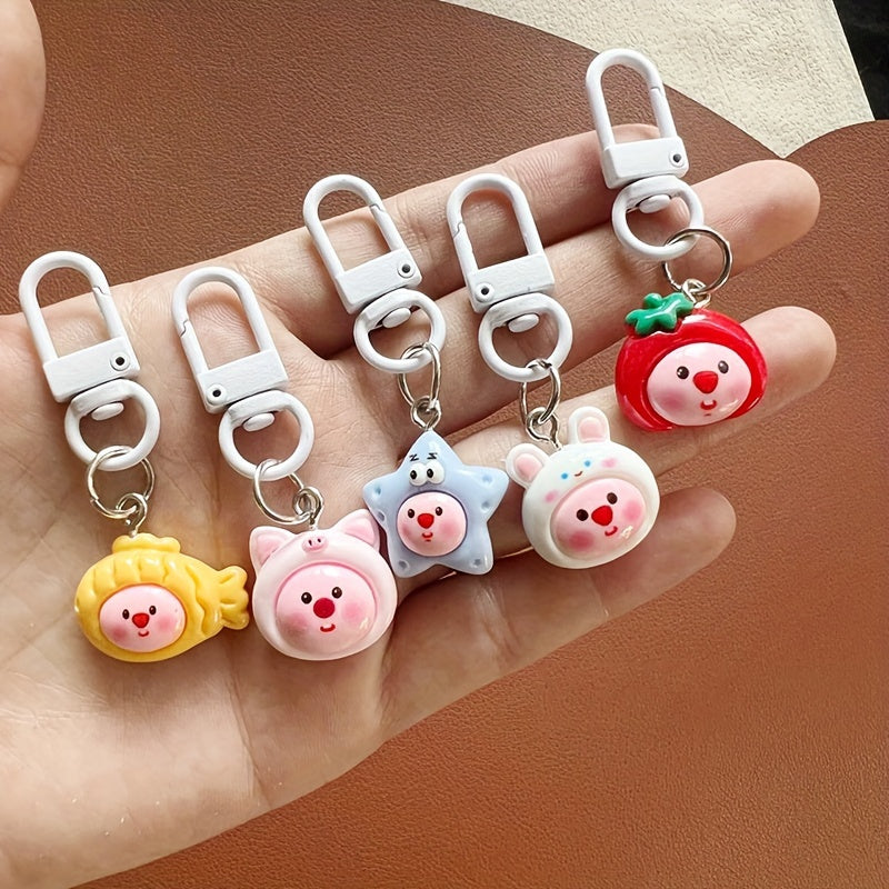Cartoon Starfish Fish Strawberry Rabbit Keyring Charms Pendant