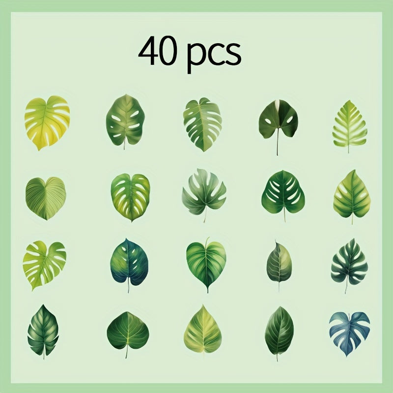 40pcs Plant Leaf Sticker Pack for Scrapbook Waterproof