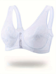 Wireless Lace Bra with Front Buckle Closure