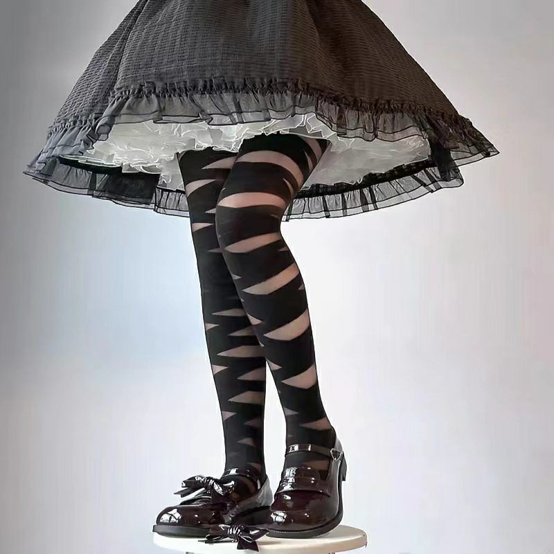 Bandage Striped Mesh Tights Stockings for Women