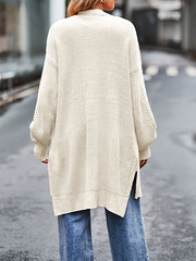 Solid Open Front Long Sleeve Cardigan