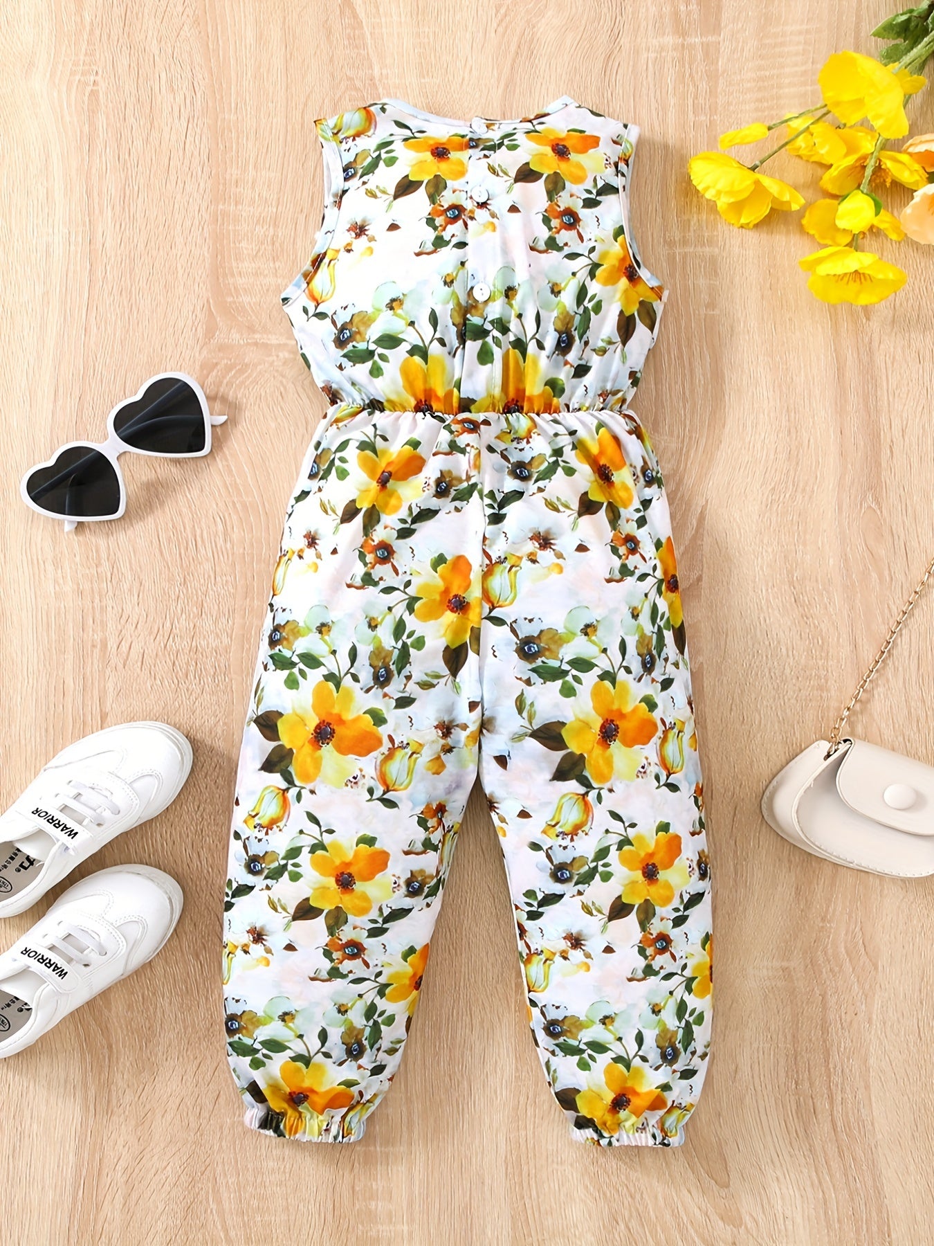 Toddler Girls Flowers Sleeveless Rompers Jumpsuits For Beach Vacation