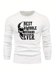 Skull & Letter Print Sweater Men's Casual Retro Style Mid Stretch Crew Neck Pull