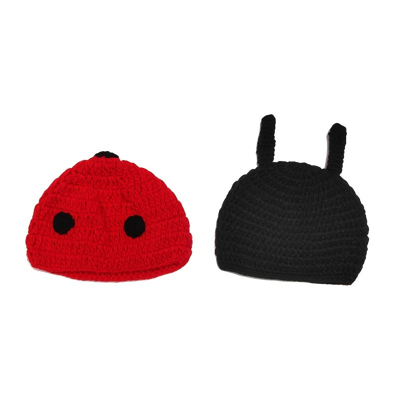 Knitted Ladybug Baby Beanie for Newborns
