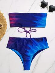 Ombre Bandeau Bikini Set Strapless Tube Top High Cut Beachwear