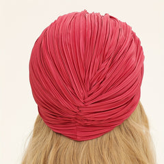 Red Pleated Turban Cap Lightweight Head Wrap Hijab Bonnet Chemo Hats
