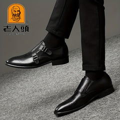 LAORENTOU Men's Double Monk Dress Shoes Pointed Toe Formal Shoes