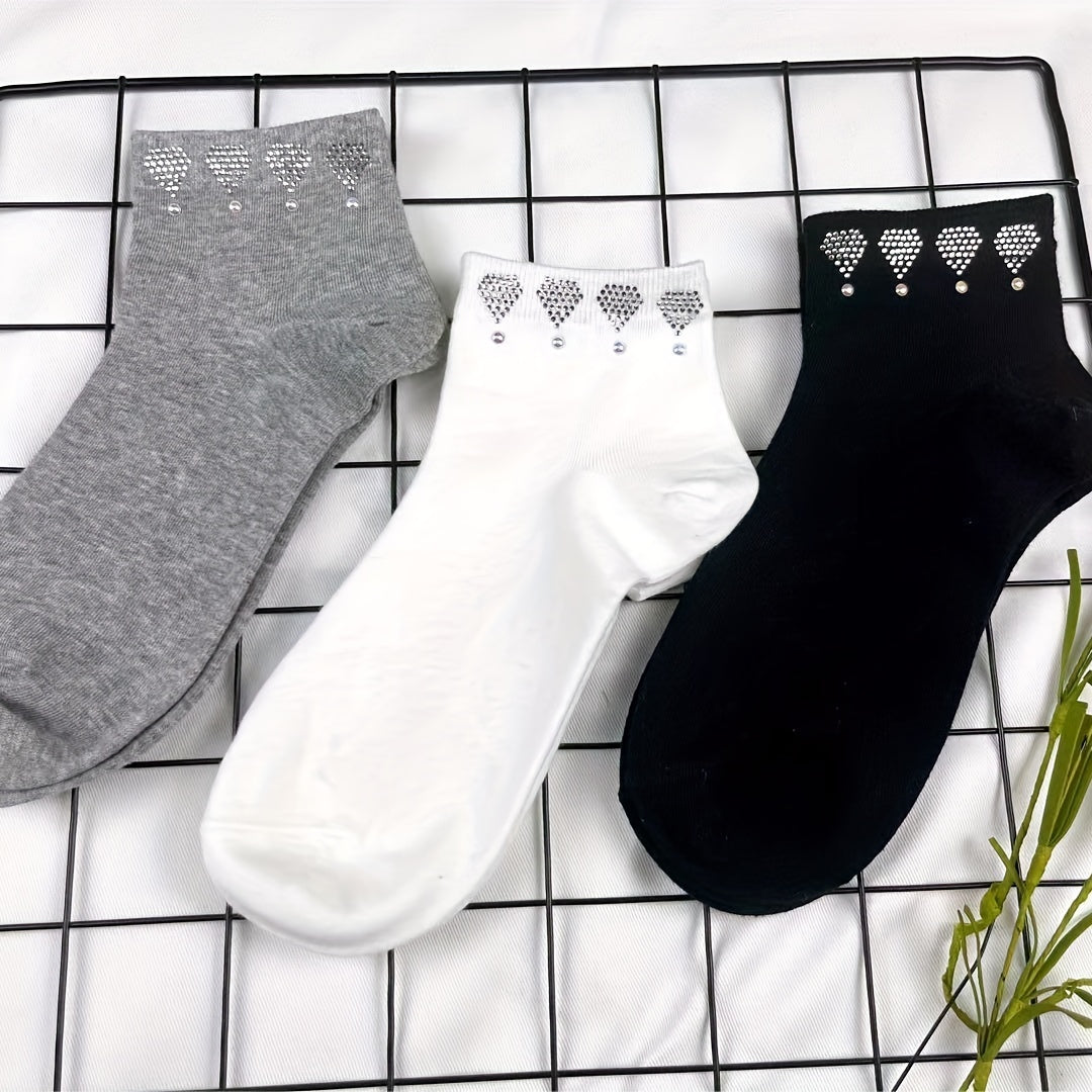 5 Pairs Rhinestone Decor Crew Socks for Women