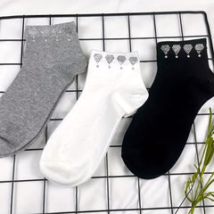 5 Pairs Rhinestone Decor Crew Socks for Women