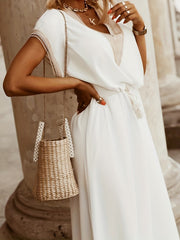 Maxi Dress with Lace Detail V Neck Short Sleeve