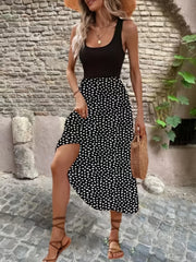 Ditsy Floral Print Sleeveless Midi Dress Women's Clothing