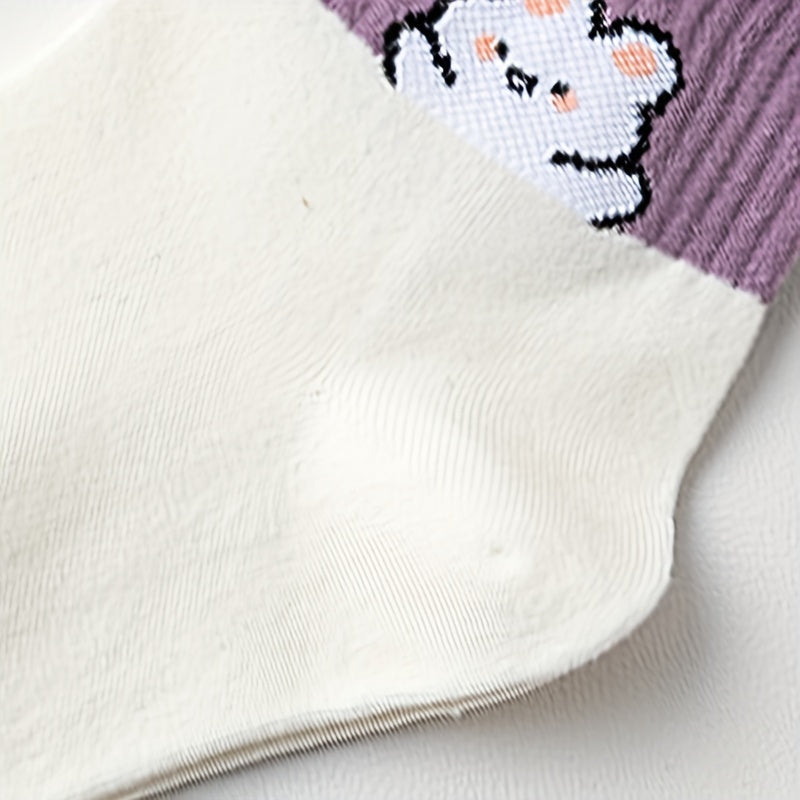 3 Pairs Bunny Print Striped Socks Women's Stockings