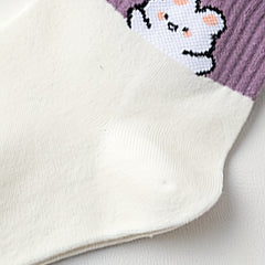 3 Pairs Bunny Print Striped Socks Women's Stockings
