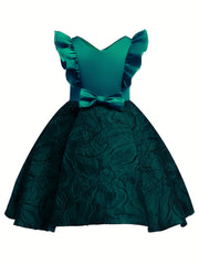 Girls Flower Embroidered Dress Gown One Shoulder Pink