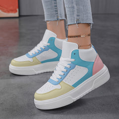 Women's Chunky Faux Leather Sneakers with Heighten Lightweight Design