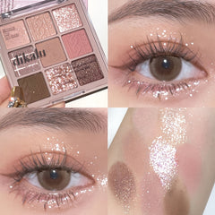 9-Color Matte/Shimmer/Sequin Finish Earth Tone Eyeshadow Palette Orange Brown