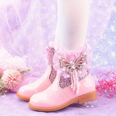 Girls Butterfly Dress Boots Warm Plus Fleece Boots For Autumn/Winter