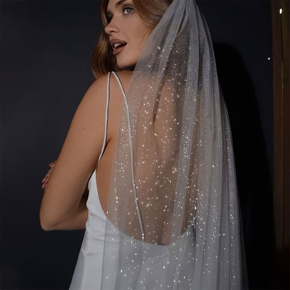 Wedding Veil with Long Trail Sparkling Shine for Ceremony