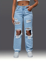 Distressed Boyfriend Style Wide Legs Women's Jeans