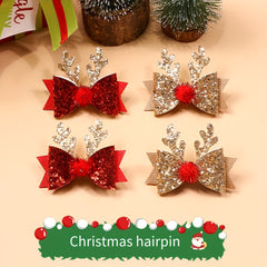 Christmas Hair Clip Sequined Bow Santa Claus Elk Hairpin Accessory