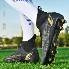 Kids High Top Football Cleat w/ Spikes Non Slip Outdoor Soccer Shoes